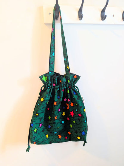 Twinkle Stars Drawstring Tote - Green