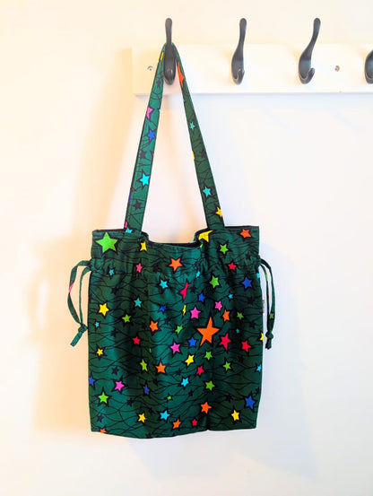 Twinkle Stars Drawstring Tote - Green