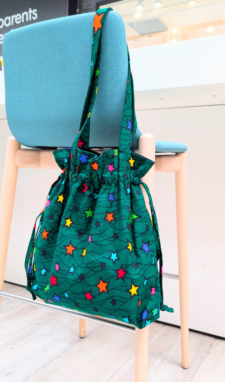 Twinkle Stars Drawstring Tote - Green