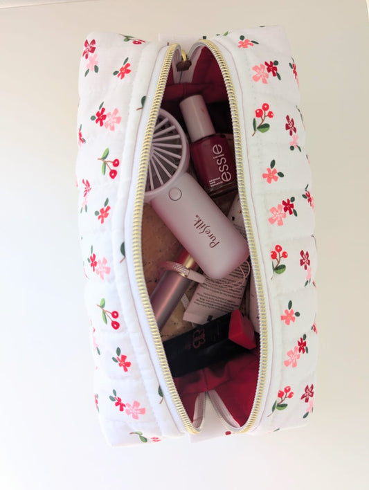 Red Floral Boxy Pouch