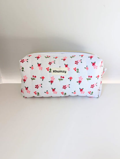 Red Floral Boxy Pouch