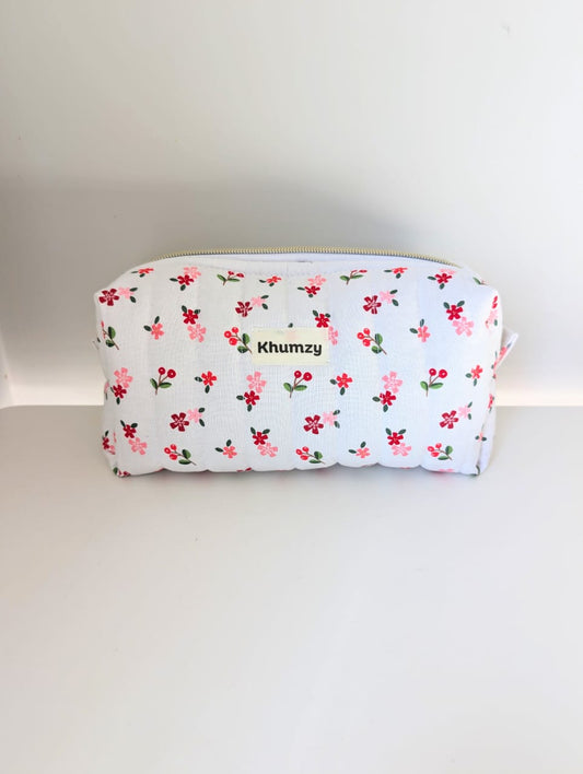 Red Floral Boxy Pouch